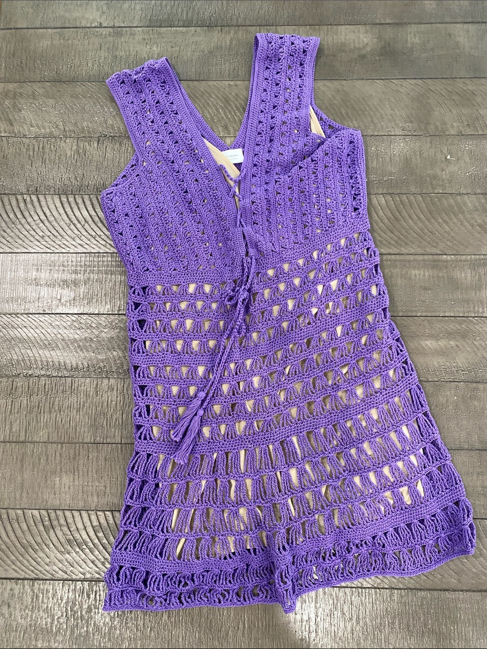 Anna Kosturova Purple Crochet Sleeveless Dress Size M